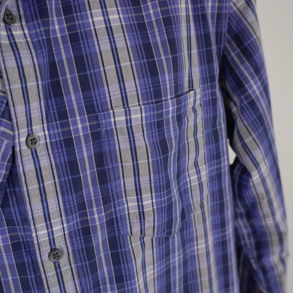 Banana Republic Blue‎ Plaid Pocket Collared Button Down Large 16-16.5 Cotton